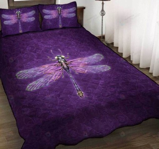 Purple Dragonfly Quilt Bedding Set