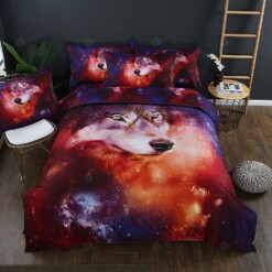 Wolf In Galaxy Space  Bedding Set Bed Sheets Spread Comforter Duvet Cover Bedding Sets