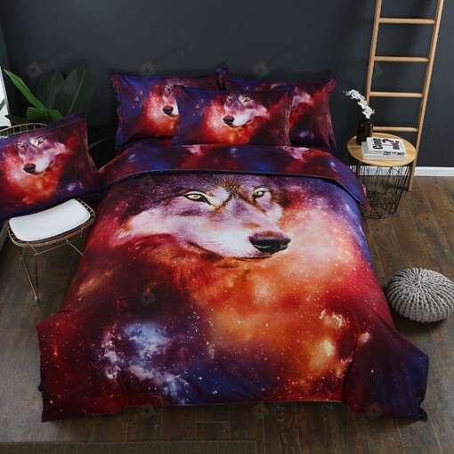 Wolf In Galaxy Space  Bedding Set Bed Sheets Spread Comforter Duvet Cover Bedding Sets