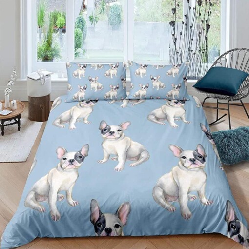 Bulldog Blue Bedding Set Bed Sheets Spread Comforter Duvet Cover Bedding Sets