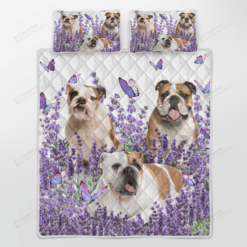 Bulldog Purple Flower Quilt Bedding Set