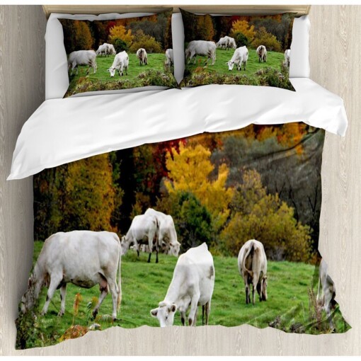 White Cows In the Mountain Bedding Set Cotton Bed Sheets Spread Comforter Duvet Cover Bedding Sets
