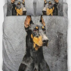 Doberman Dog Grey Bedding Set Bed Sheets Spread Comforter Duvet Cover Bedding Sets