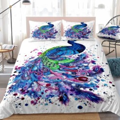 Peacock With Watercolor Bedding Set  Bed Sheets Spread Comforter Duvet Cover Bedding Sets