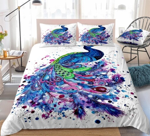 Peacock With Watercolor Bedding Set  Bed Sheets Spread Comforter Duvet Cover Bedding Sets