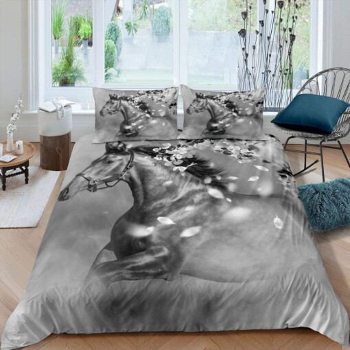 Horse Grey Bedding Set Bed Sheet Spread Comforter Duvet Cover Bedding Sets