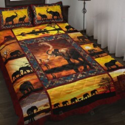 Elephant Sunset Quilt Bedding Set