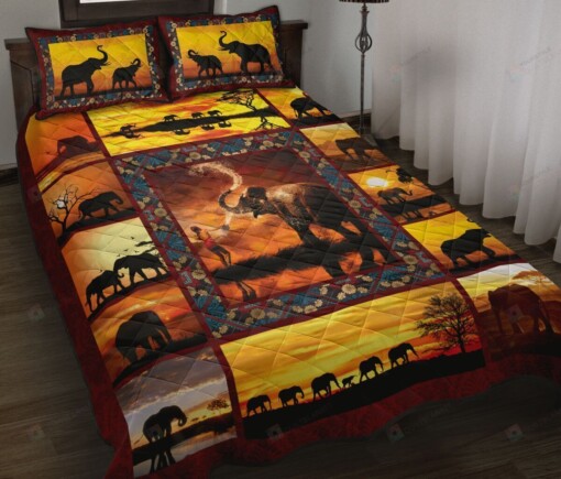 Elephant Sunset Quilt Bedding Set
