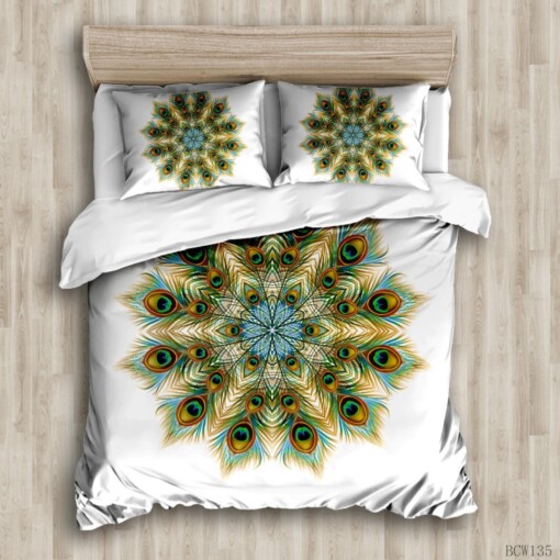 Peacock Feather Bedding Set  Bed Sheets Spread Comforter Duvet Cover Bedding Sets