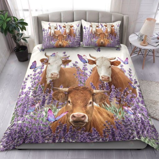 Cow And Lavender Flower Bedding Set Bed Sheet Spread Comforter Duvet Cover Bedding Sets