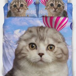 Scottish Fold Cat With Air Balloon Print Bedding Set Bed Sheets Spread Comforter Duvet Cover Bedding Sets