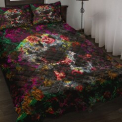 Floral Skull Quilt Bedding Set