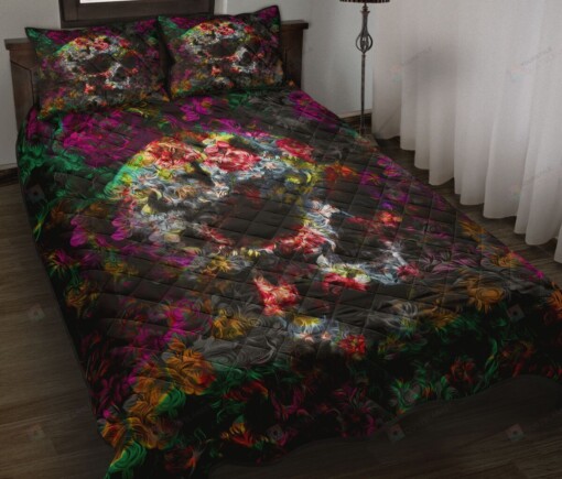 Floral Skull Quilt Bedding Set