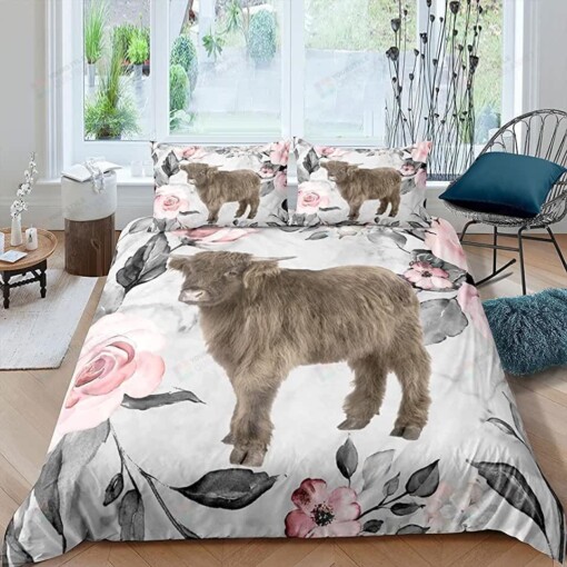 Highland Cow Floral Bedding Set Bed Sheets Spread Comforter Duvet Cover Bedding Sets