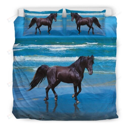 Black Horse On The Beach Bedding Set Bed Sheets Spread Comforter Duvet Cover Bedding Sets