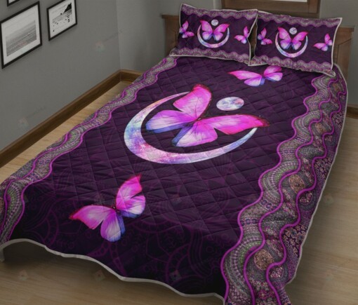 Purple Butterfly Pattern  Quilt Bedding Set