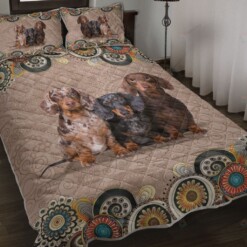 Dachshund Mandala Seamless Pattern Quilt Bedding Set