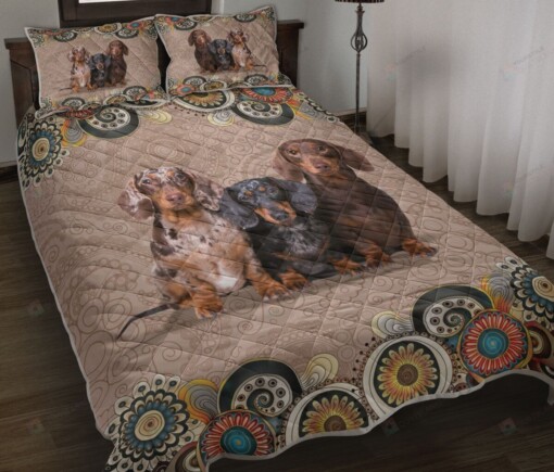 Dachshund Mandala Seamless Pattern Quilt Bedding Set