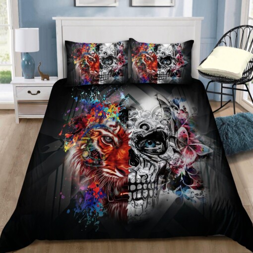 Tiger And Skull Art Bedding Set Bed Sheets Spread Comforter Duvet Cover Bedding Sets