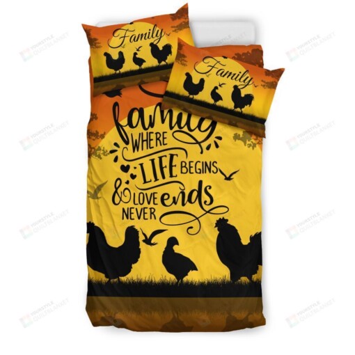Chicken Family Where Life Begins Bedding Set Cotton Bed Sheets Spread Comforter Duvet Cover Bedding Sets