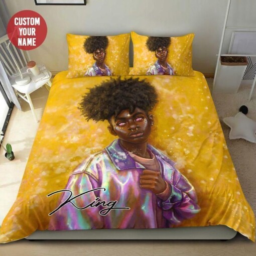 Black Boy Yellow Background Bedding Personalized Custom Name Duvet Cover Bedding Set 108l