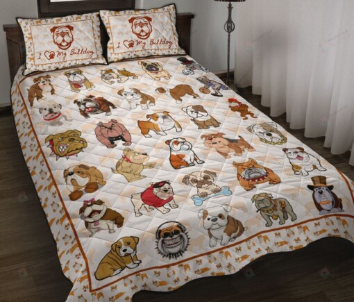 I Love My Bulldog Quilt Bedding Set