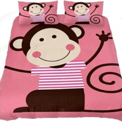 Monkey Pattern Pink Bed Sheets Duvet Cover Bedding Sets