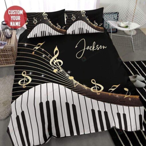 Piano Key And Music Notes Bedding Personalized Custom Name Duvet Cover Bedding Set