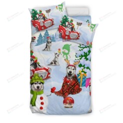 Huskey Dogs Christmas Bedding Set Cotton Bed Sheets Spread Comforter Duvet Cover Bedding Sets