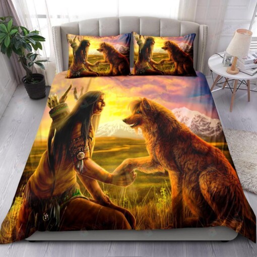 Native American And Wolf Bedding Set Bed Sheets Spread Comforter Duvet Cover Bedding Sets