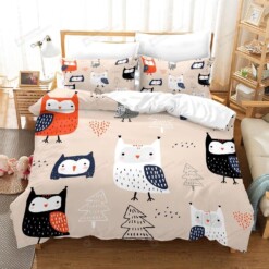 3D Cartoon Owl Pine Bed Sheets Duvet Cover Bedding Set