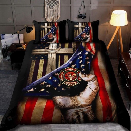 Jesus Christ Proud American Firefighter Duvet Cover Bedding Set