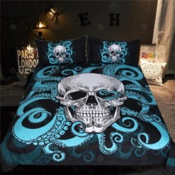 Octopus And Skull Blue Tentacles Bedding Set