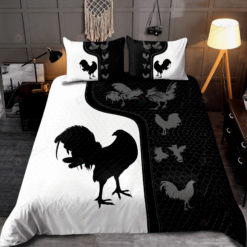 Rooster Black And White Background Bedding Set Bed Sheets Spread Comforter Duvet Cover Bedding Sets