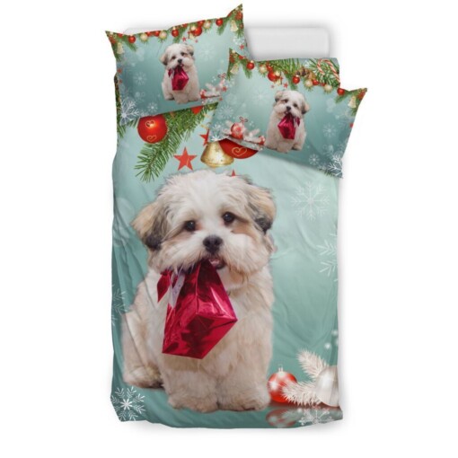 Shih Tzu Christmas Bedding Set Cotton Bed Sheets Spread Comforter Duvet Cover Bedding Sets