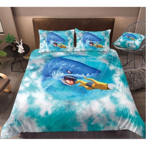 Shark Attacking People Bedding Set Cotton Bed Sheets Spread Comforter Duvet Cover Bedding Sets