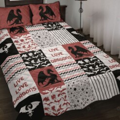 Live Love Dragons Pattern Quilt Bedding Set