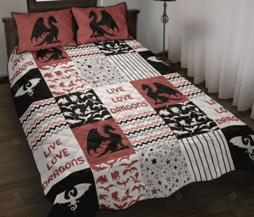 Live Love Dragons Pattern Quilt Bedding Set