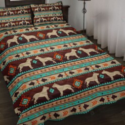 Pitbull Motif Boho Quilt Bedding Set