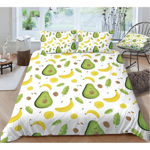 Avocado, Banana And Kiwi Bed Sheets Duvet Cover Bedding Set