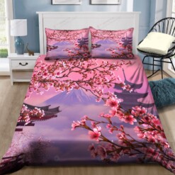 Japanese Cherry Blossom And Juji Mountain Bedding Set Bed Sheets Spread Comforter Duvet Cover Bedding Sets