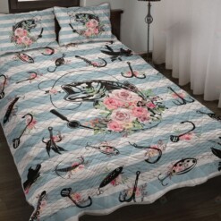 Fishing Flower Pattern Line Quilt Bedding Set