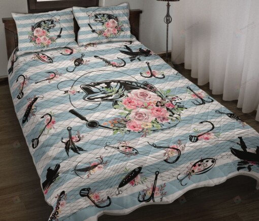 Fishing Flower Pattern Line Quilt Bedding Set