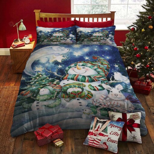 Christmas, Smiling Snowmen Bed Sheets Spread Duvet Cover Bedding Sets