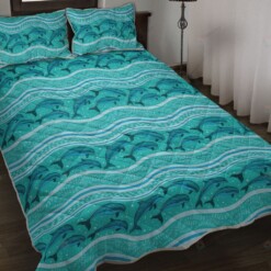 Dolphins Sea Strips Borders Quilt Bedding Set