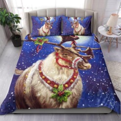 Reindeer At Christmas Night Bedding Set Bed Sheets Spread Comforter Duvet Cover Bedding Sets