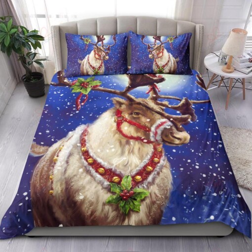 Reindeer At Christmas Night Bedding Set Bed Sheets Spread Comforter Duvet Cover Bedding Sets