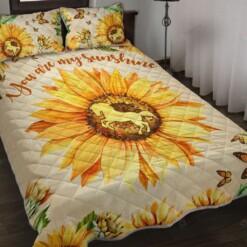 Horse Sunflower Butterfly Watercolor Quilt Bedding Set