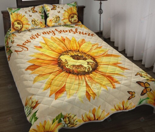 Horse Sunflower Butterfly Watercolor Quilt Bedding Set