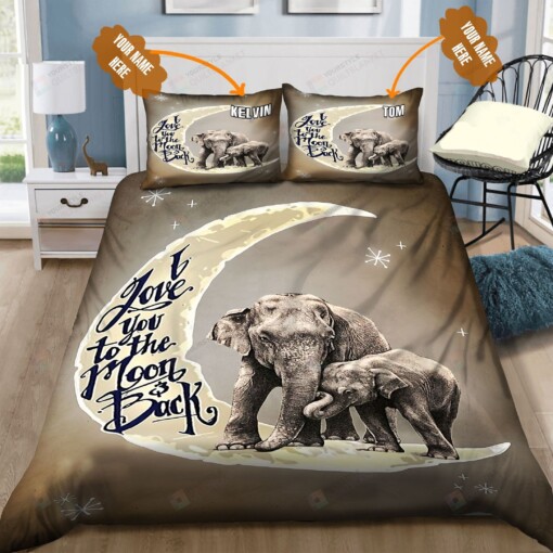 Personalized Elephant I Love You To The Moon And Back Bedding Set Bed Sheets Spread Comforter Duvet Cover Bedding Sets